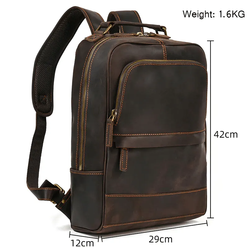 Mens Brown Leather Overnight Travel Backpack Shoulder Bag