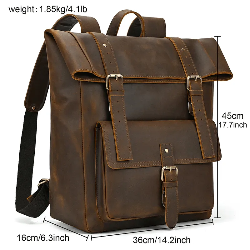 Mens Leather Backpack Vintage Travel Bag