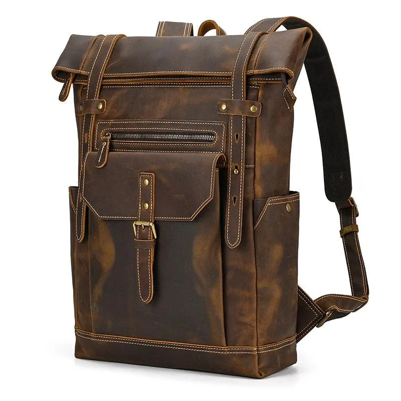 Mens Leather Backpack Vintage Travel Bag