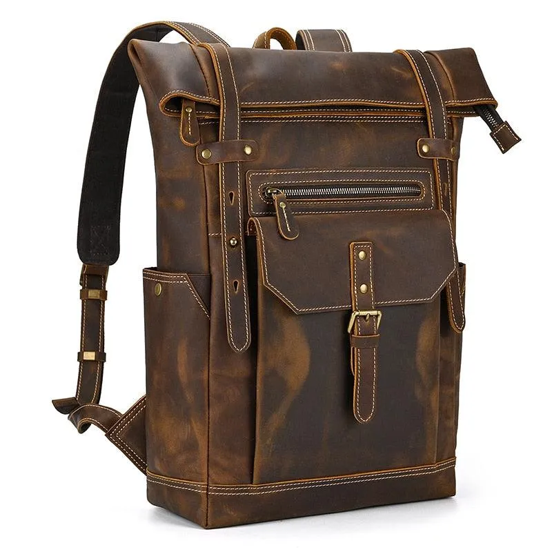 Mens Leather Backpack Vintage Travel Bag