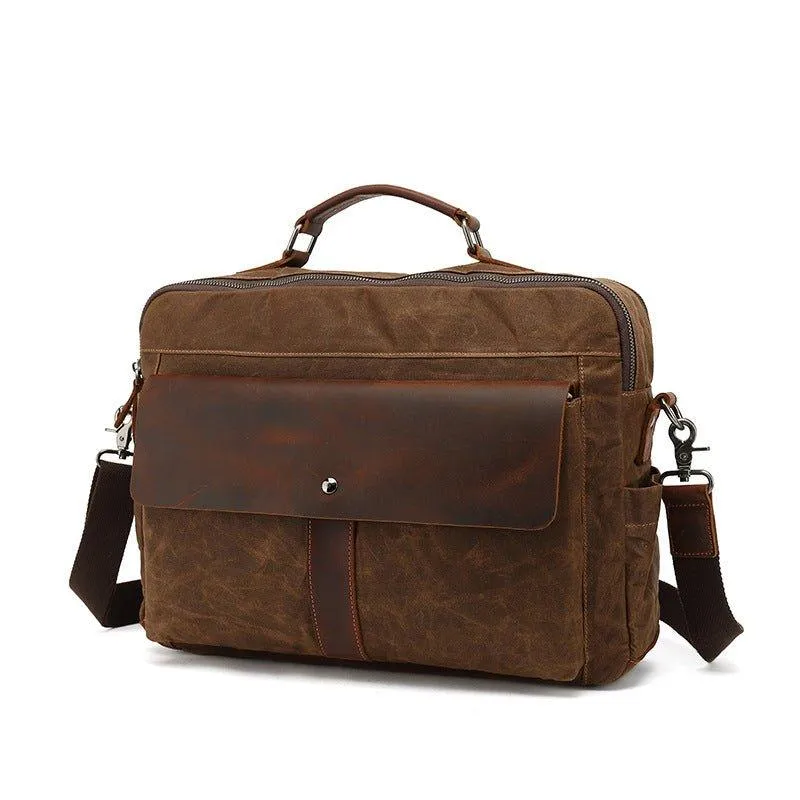 Mens Vintage Canvas Business Messenger Bag for Laptop