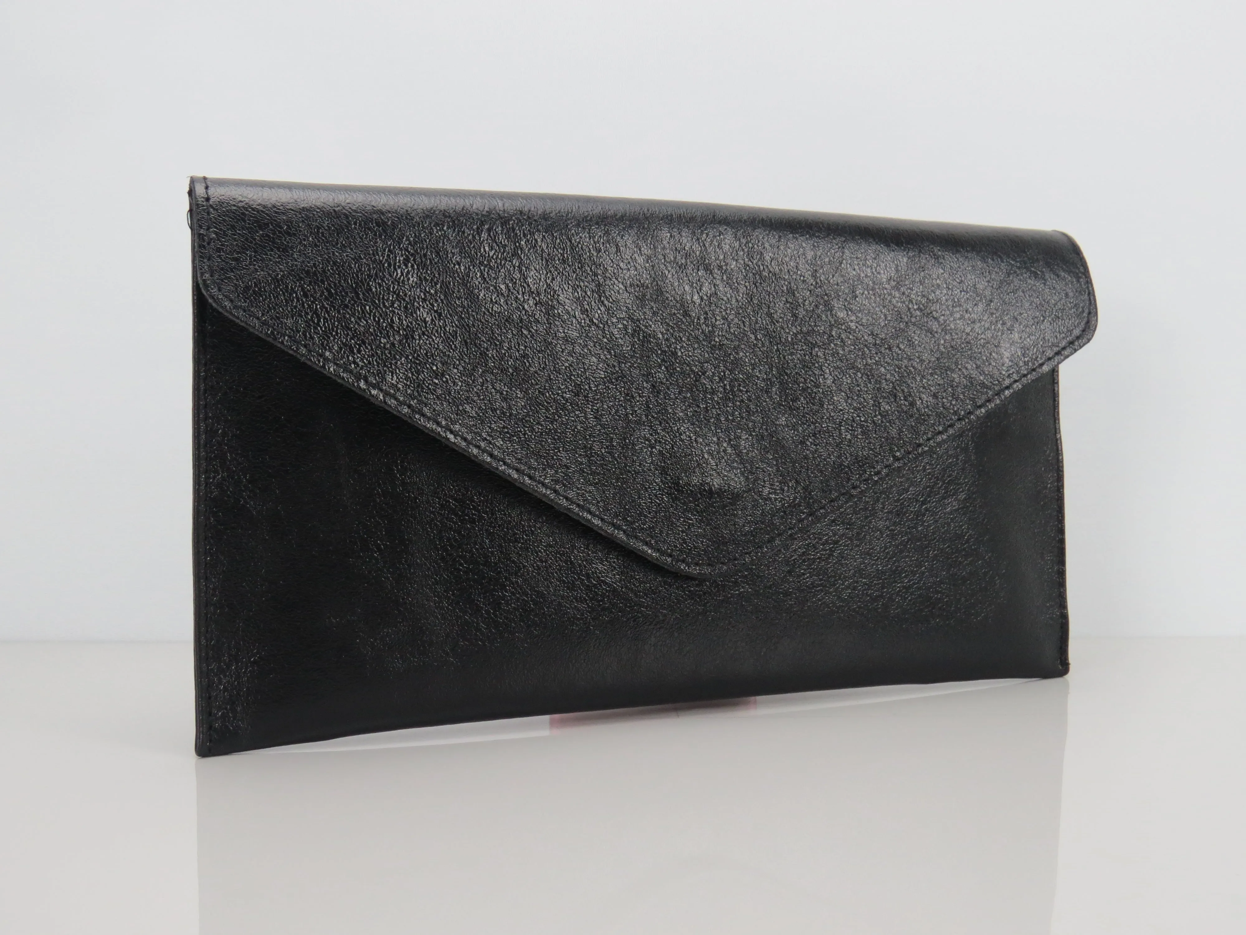 Metallic Black Envelope Clutch Bag