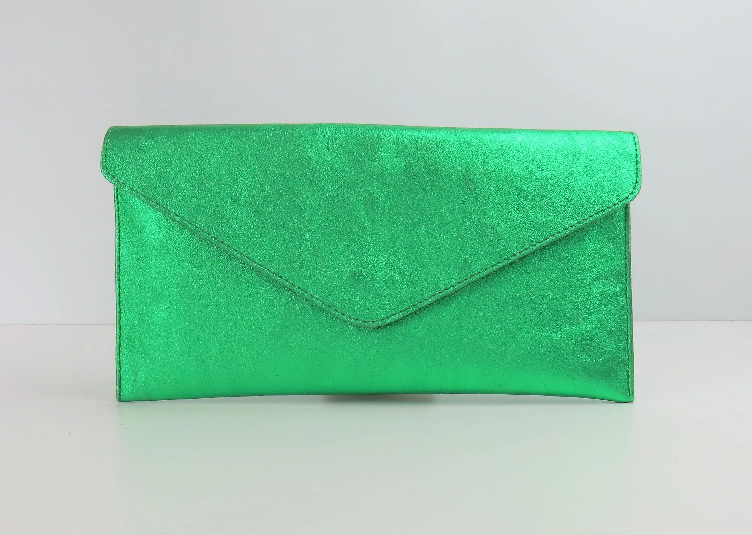 Metallic Kelly Forest Green Envelope Clutch Bag