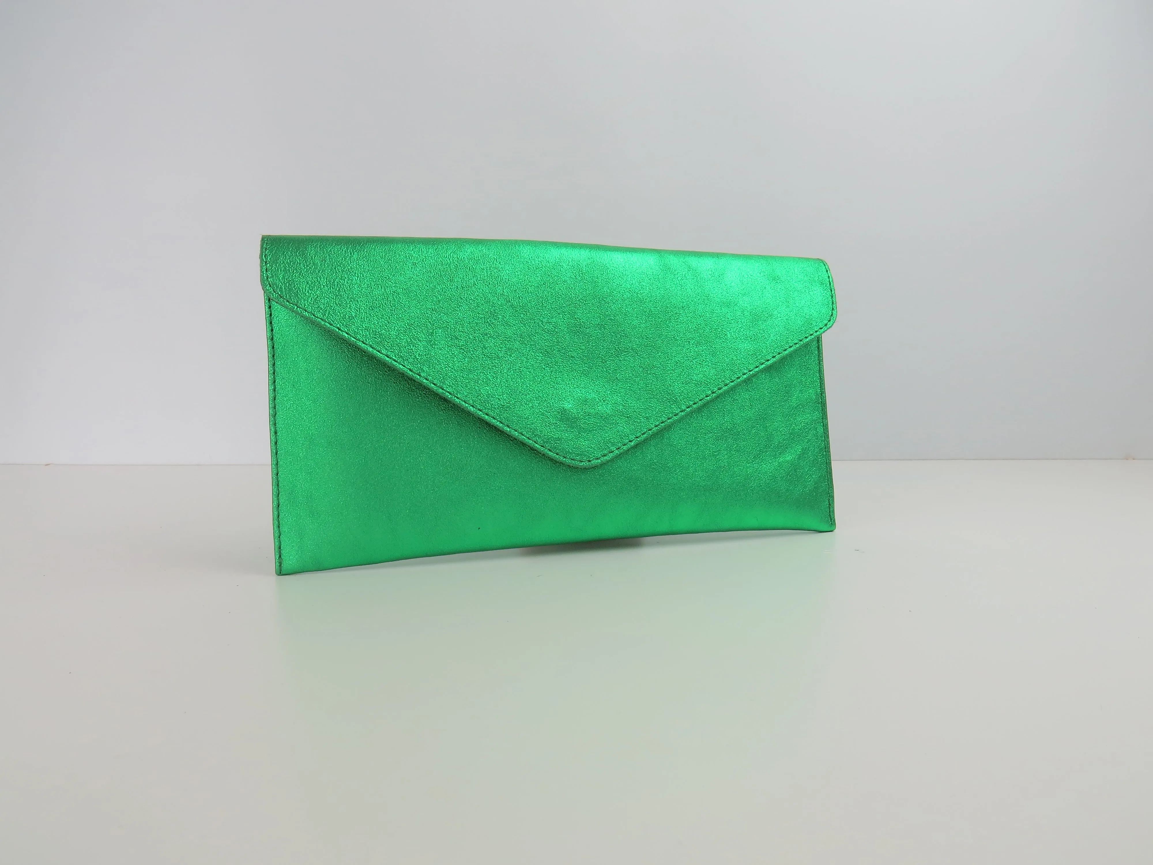 Metallic Kelly Forest Green Envelope Clutch Bag