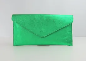 Metallic Kelly Forest Green Envelope Clutch Bag