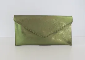 Metallic Olive Green Mojito Envelope Clutch Bag