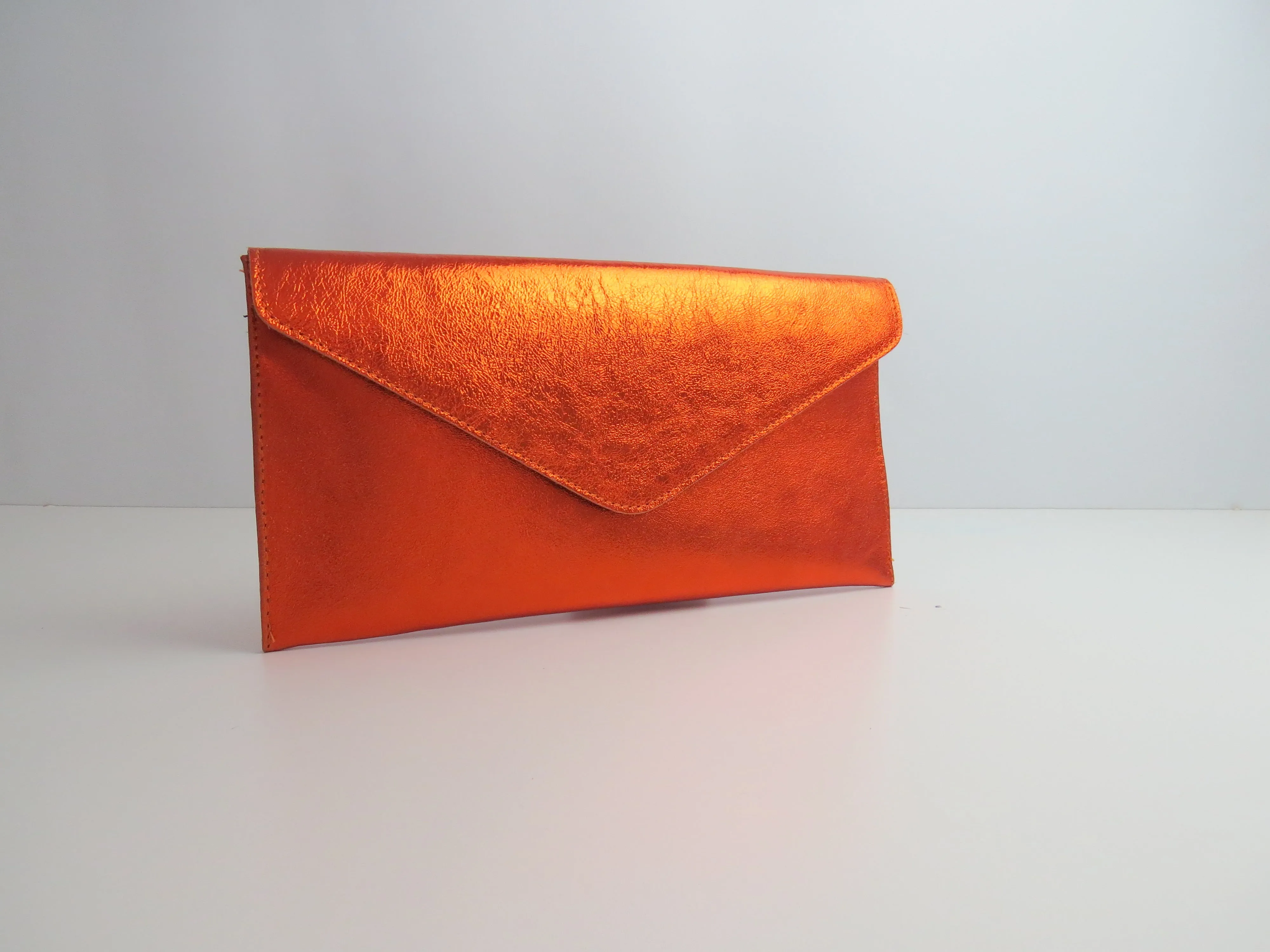 Metallic Orange Envelope Clutch Bag