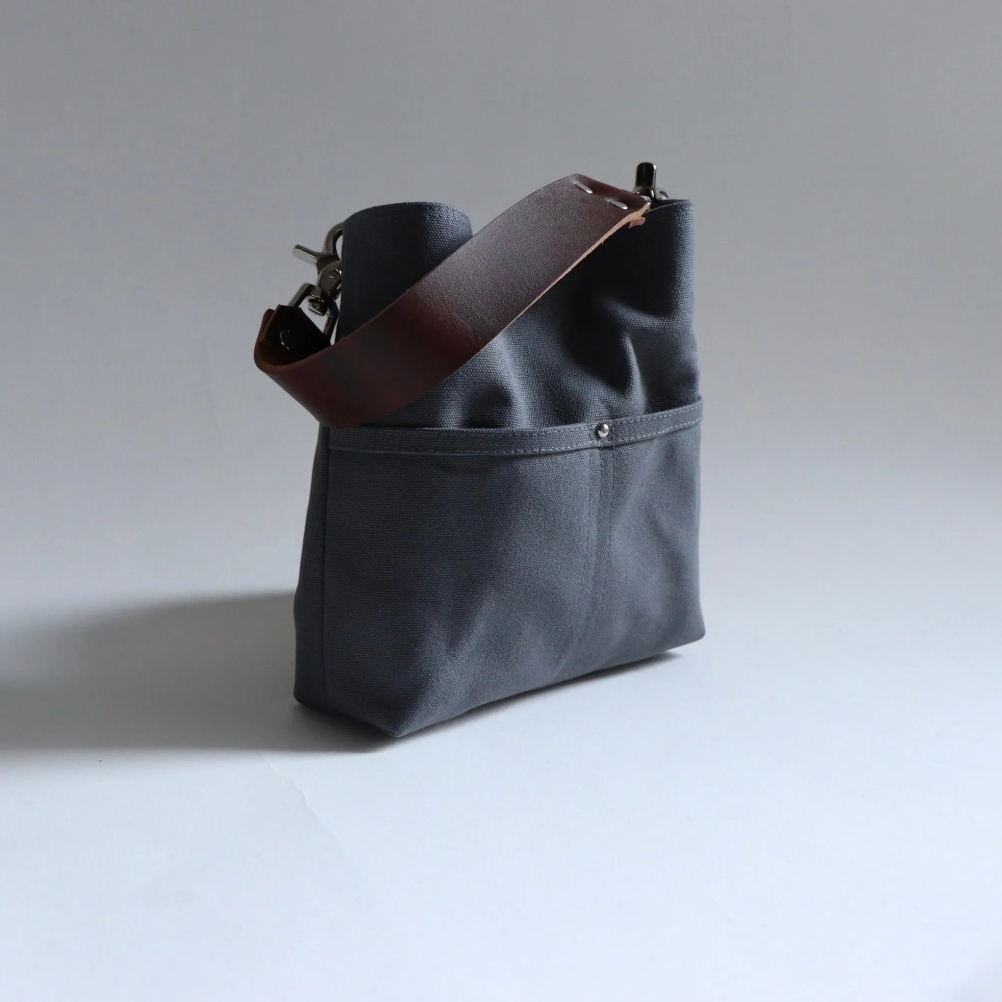 Mini Bucket Bag in Gray Canvas