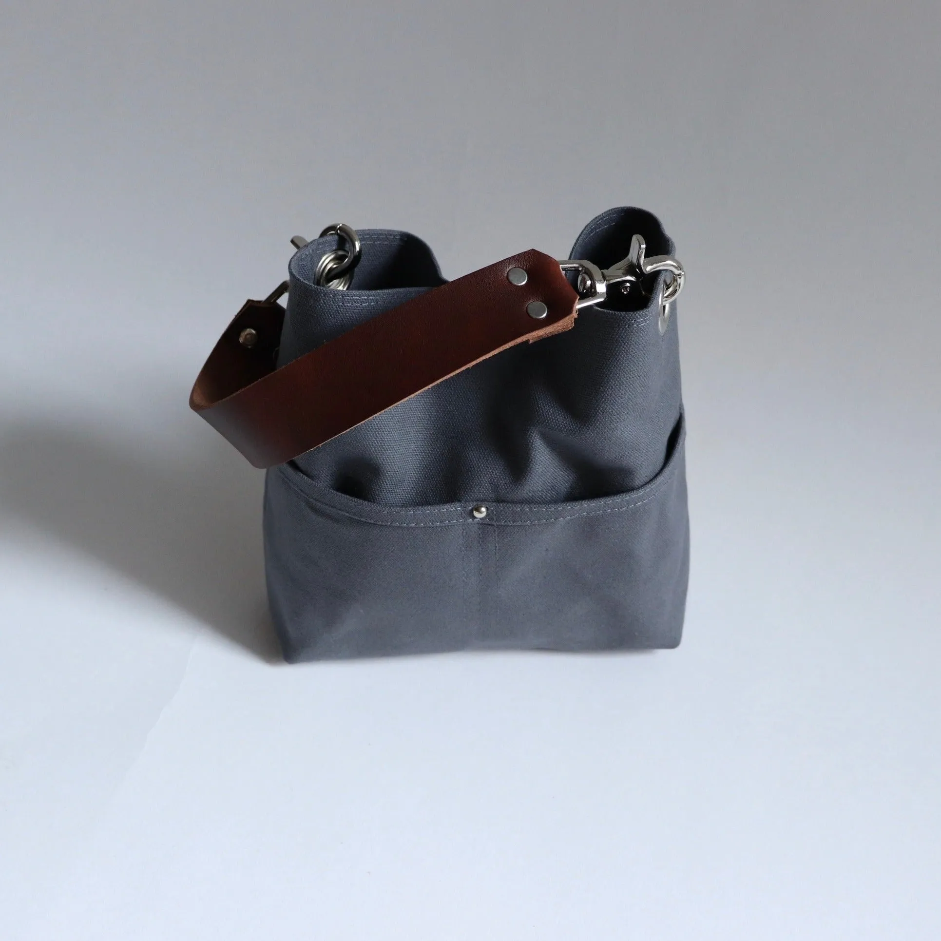 Mini Bucket Bag in Gray Canvas