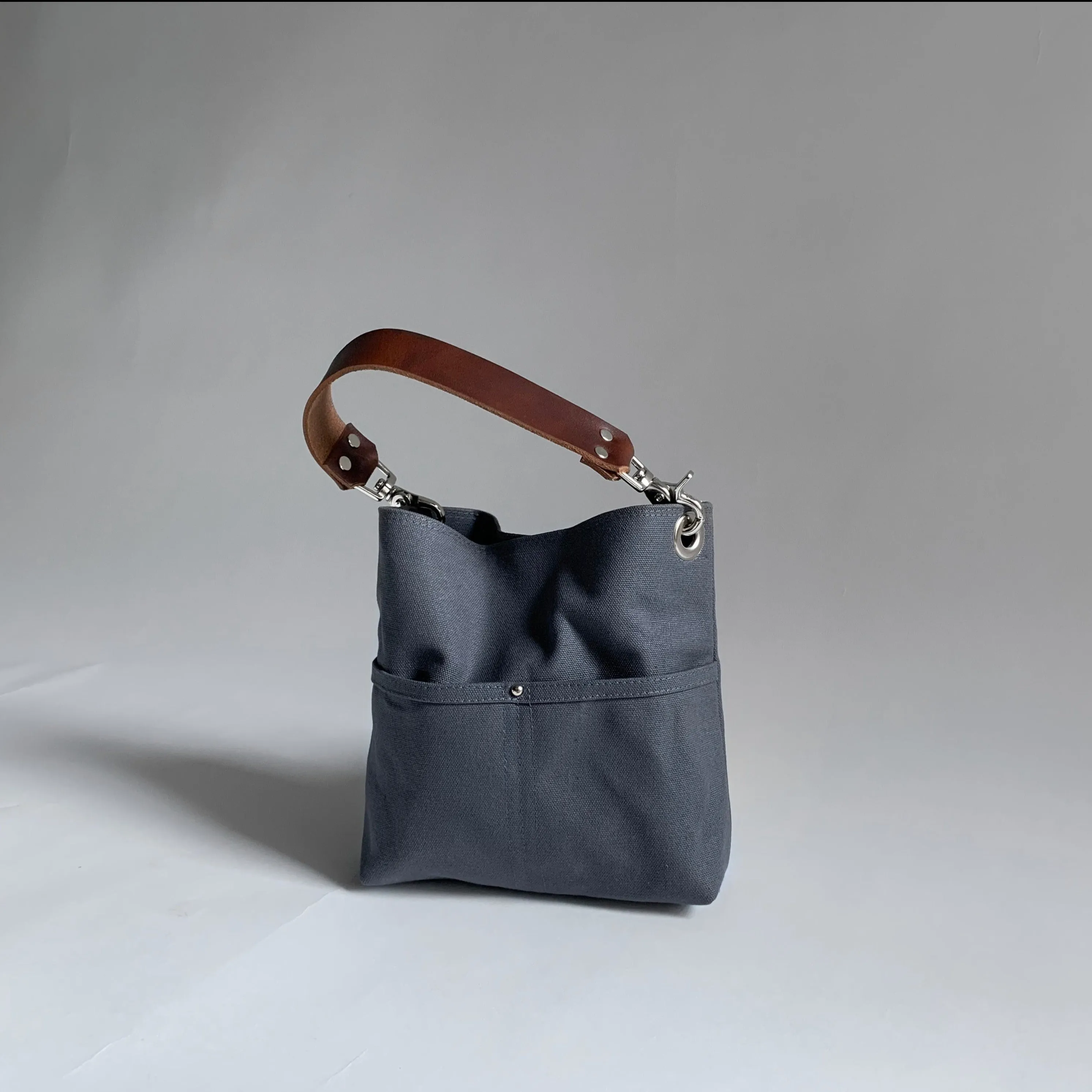 Mini Bucket Bag in Gray Canvas