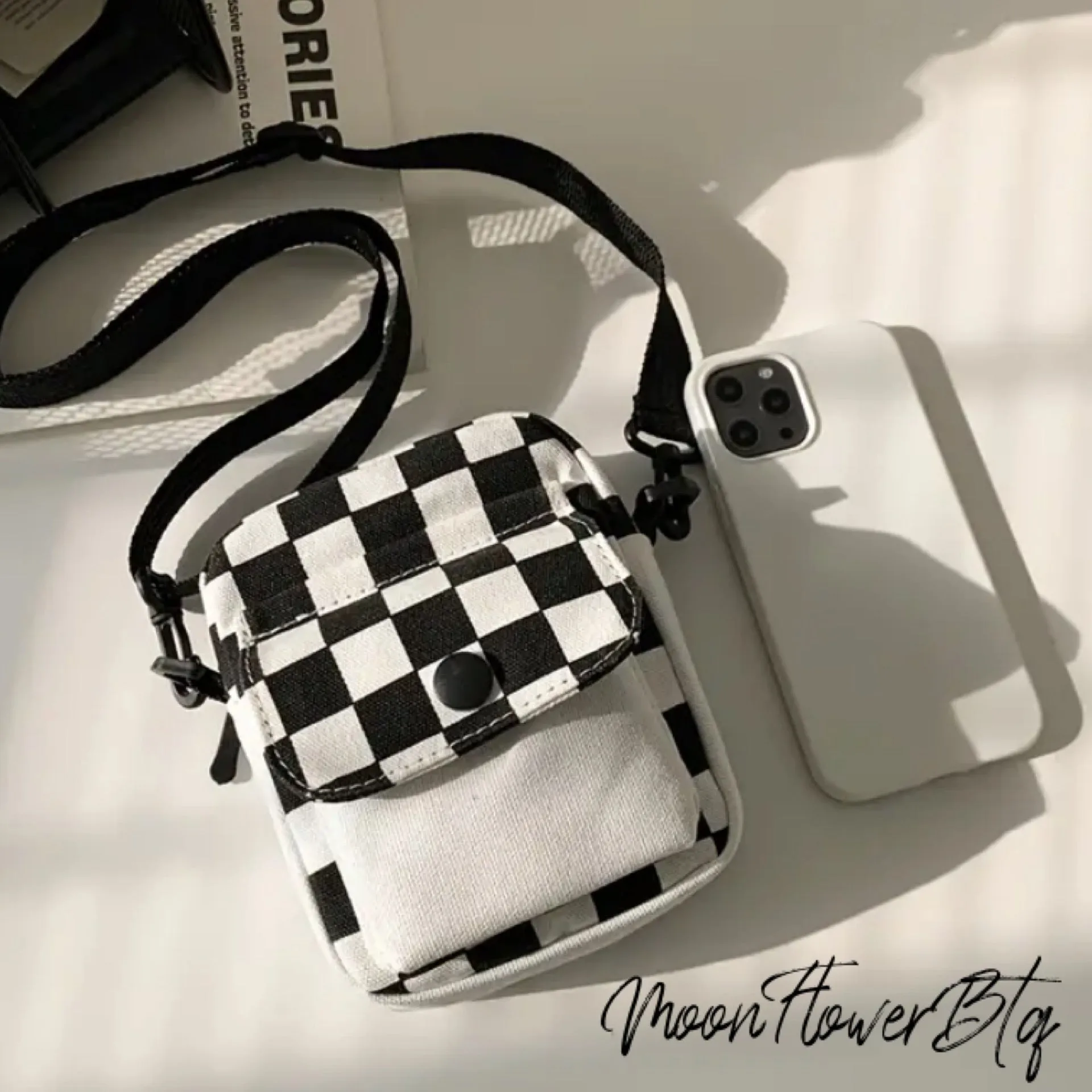 Mini Checkered Canvas Crossbody Bag