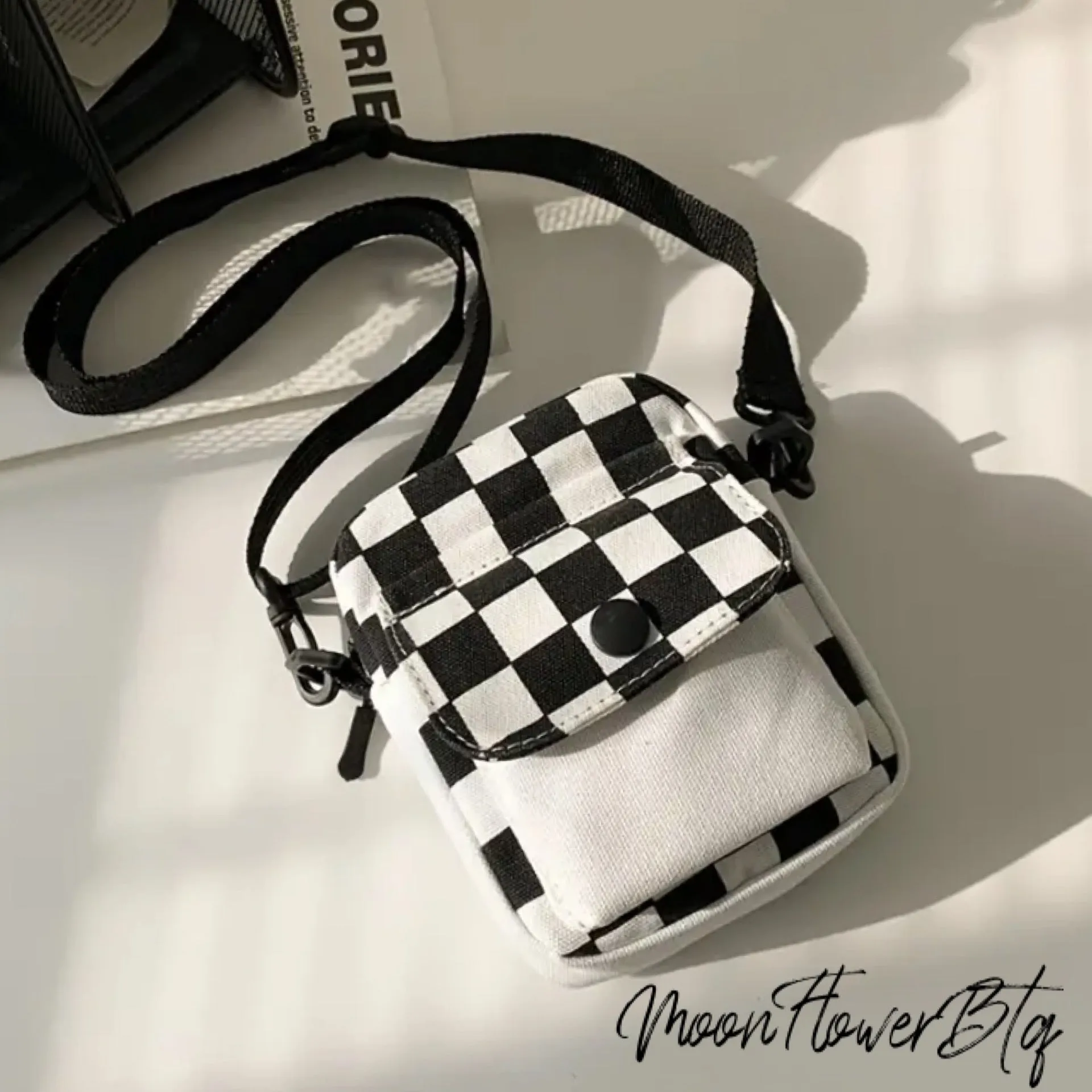 Mini Checkered Canvas Crossbody Bag