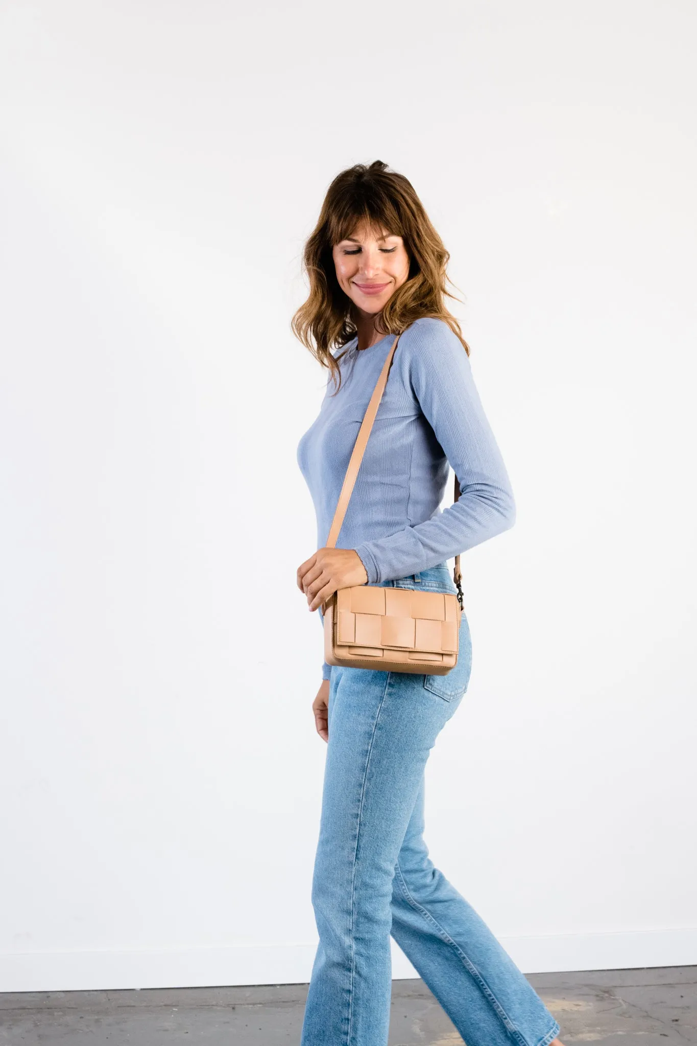 Mini Flap Woven Crossbody in Mojave