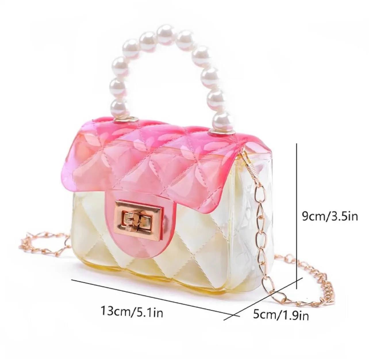 Mini Jelly Purse Flap Clear Handbag with Pearls Top Handle Faux Quilted Crossbody Bag