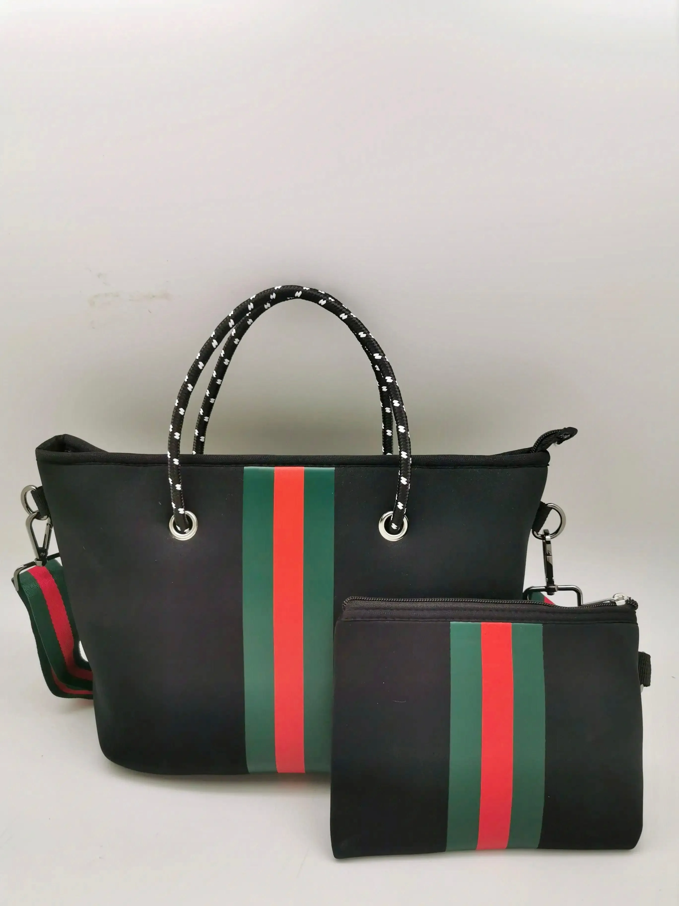 Mini Neopprene Black Tote with Red Stripe