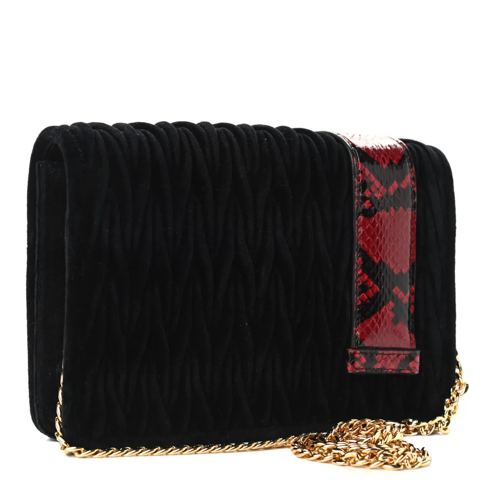 Miu Miu Black Matelasse Python-Trim Crystal My Miu Shoulder Bag