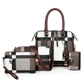 Nov Patterned Handbag Set of 4 - Brown