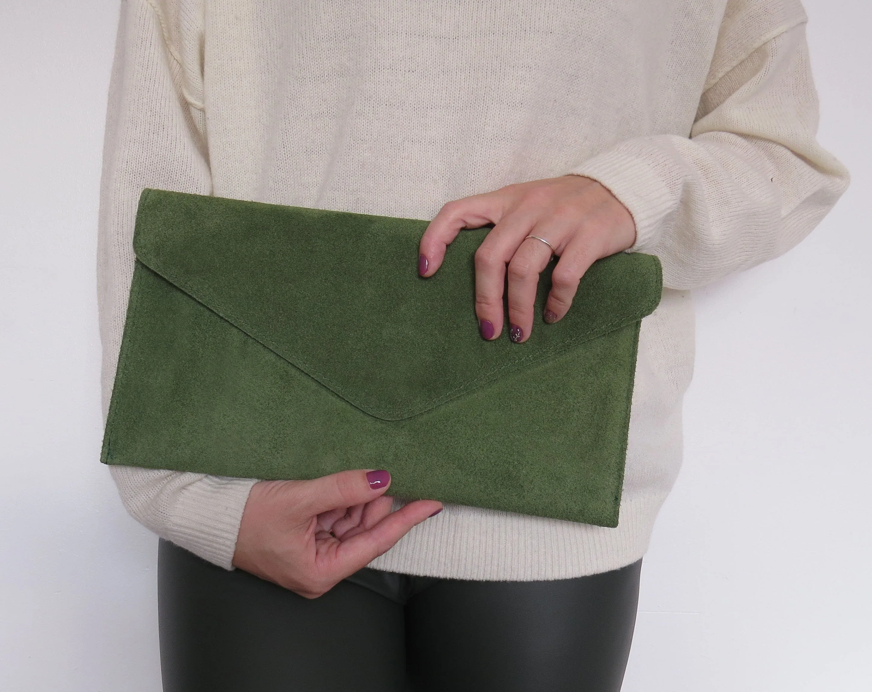 Olive Green envelope clutch bag