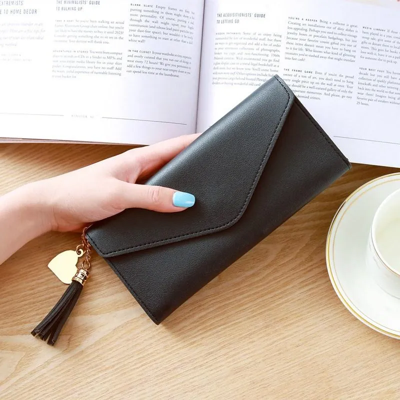 Pastel Heart Tassel Envelope Long Wallet