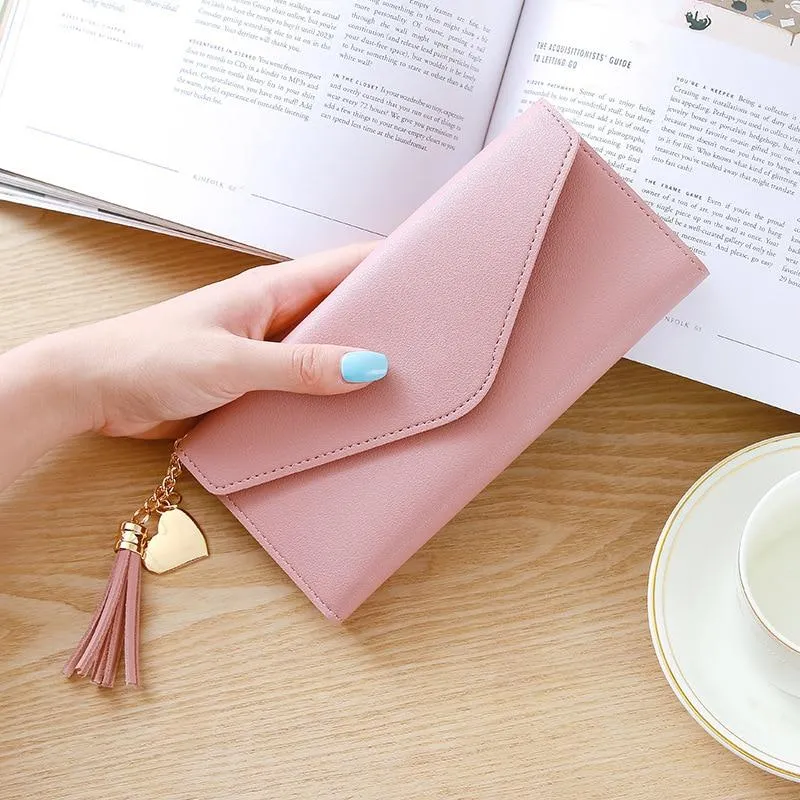 Pastel Heart Tassel Envelope Long Wallet