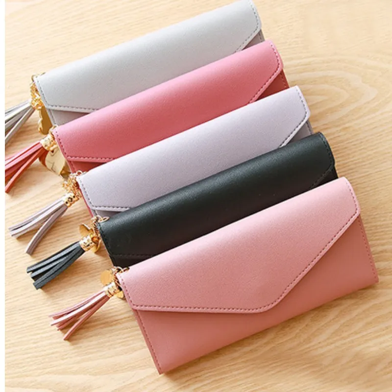 Pastel Heart Tassel Envelope Long Wallet