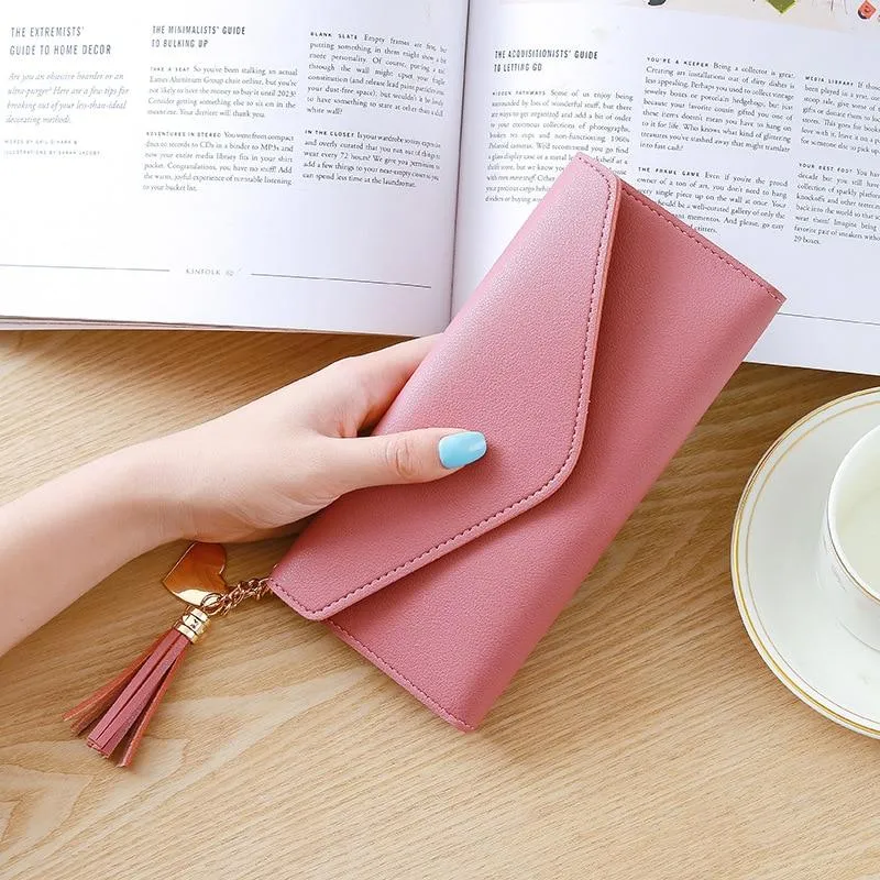 Pastel Heart Tassel Envelope Long Wallet