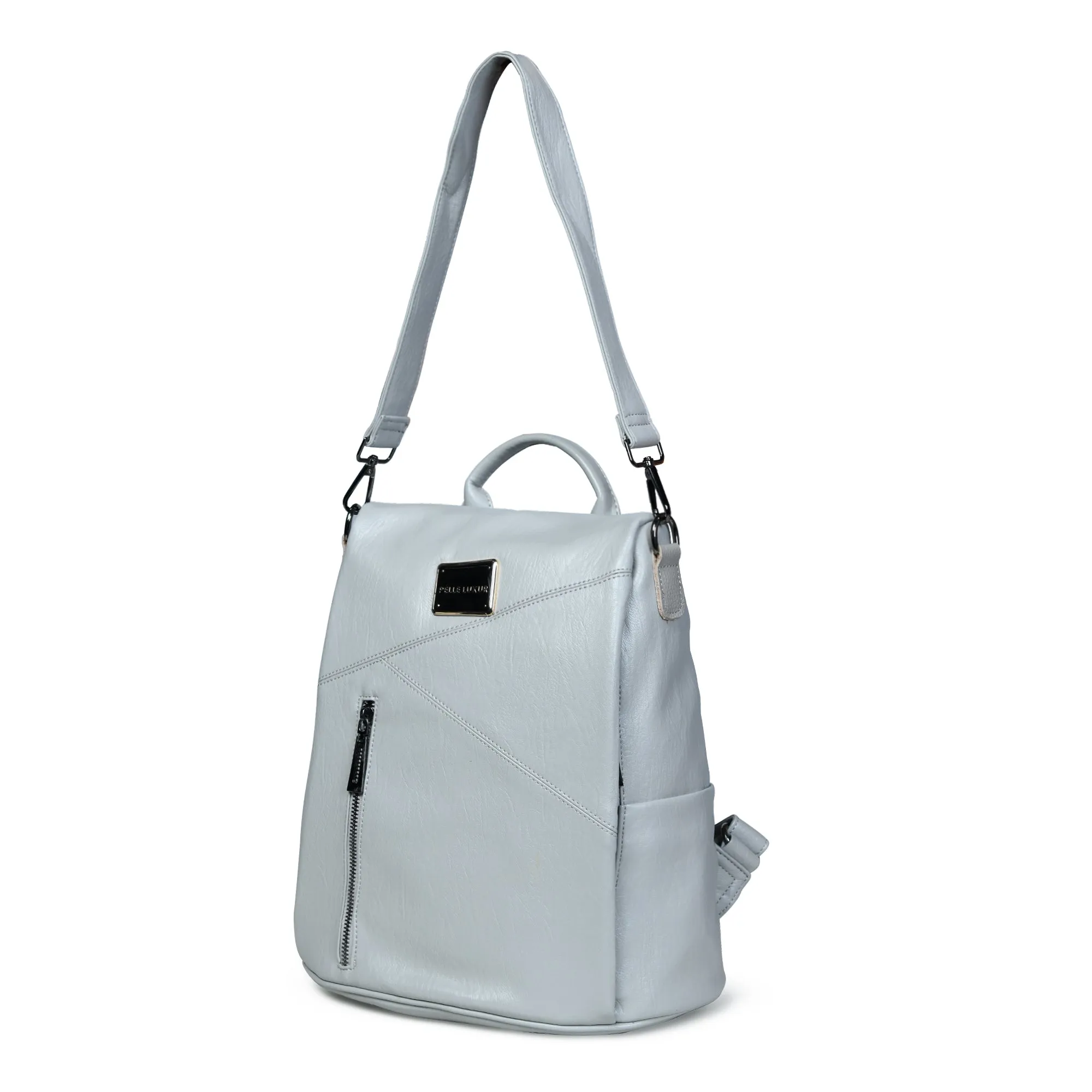 Pelle Luxure Grey Backpack with Side & Front Zipper Pockets