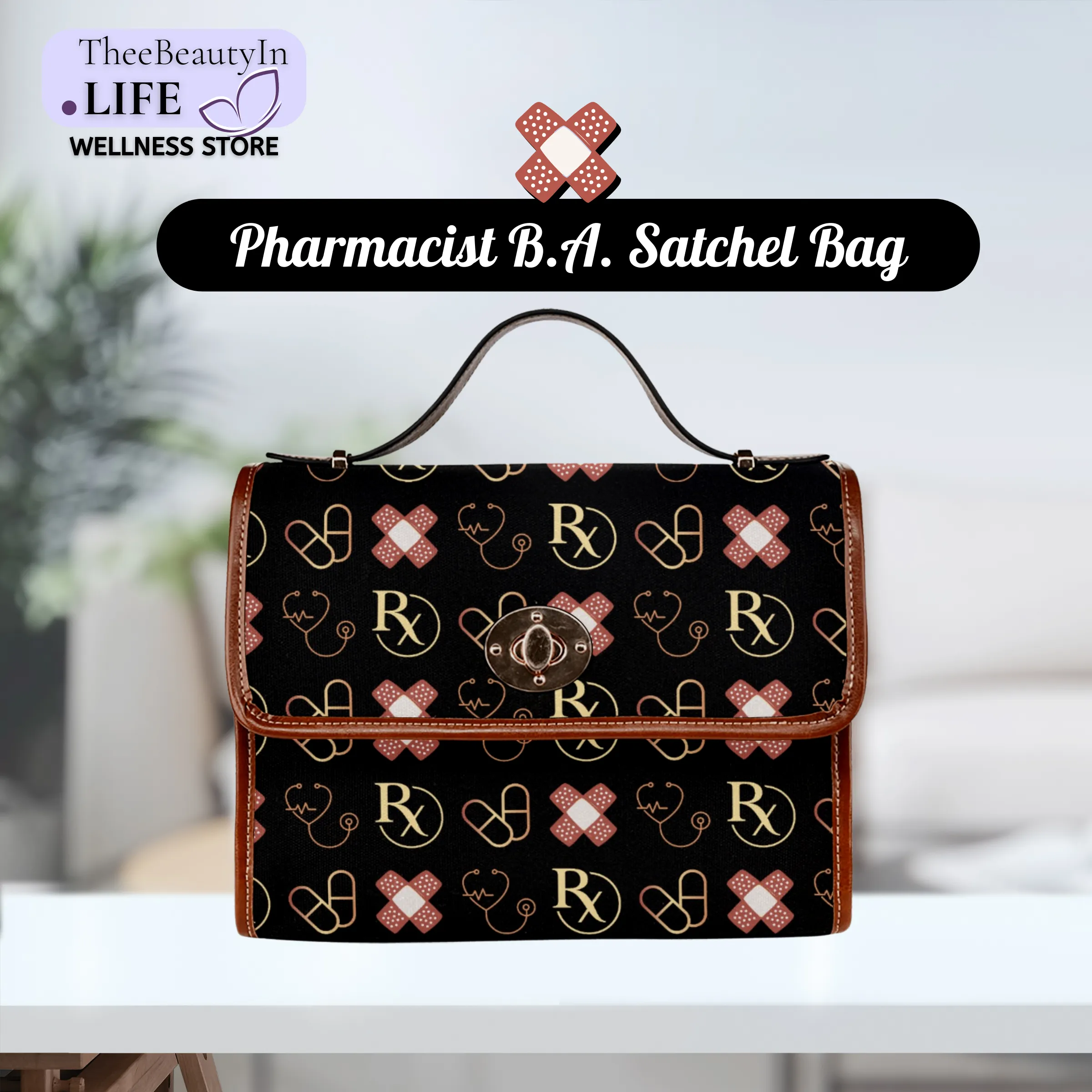 Pharmacist Bandaid Satchel Bag | Medical Field Satchel Purse with Vegan Leather Trim | Mini Crossbody Bag for Women in Medicine | Gift for Medical Expert | Gift for Doctoral Student, PharmD