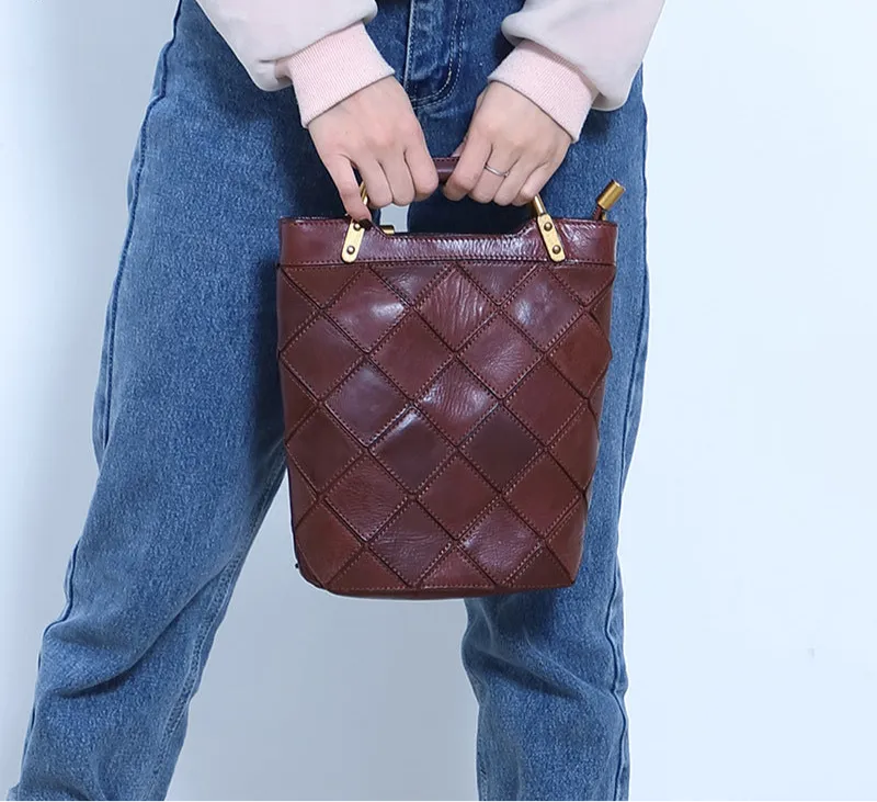 Retro Stitching Genuine Leather Handbag