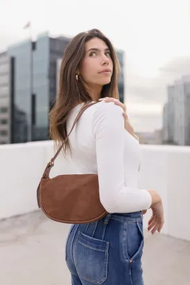 Riley Faux Suede Shoulder Purse Brown