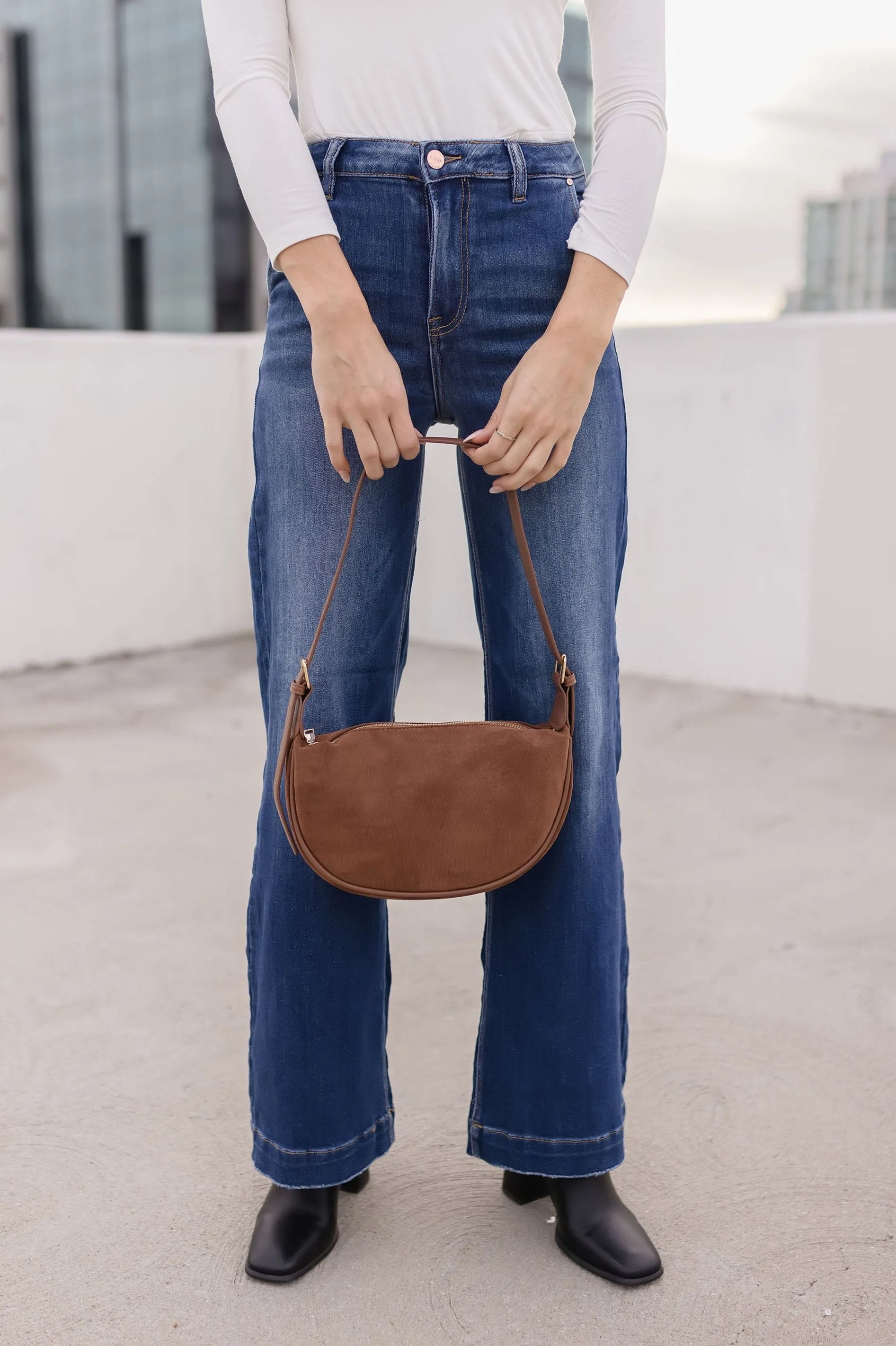 Riley Faux Suede Shoulder Purse Brown