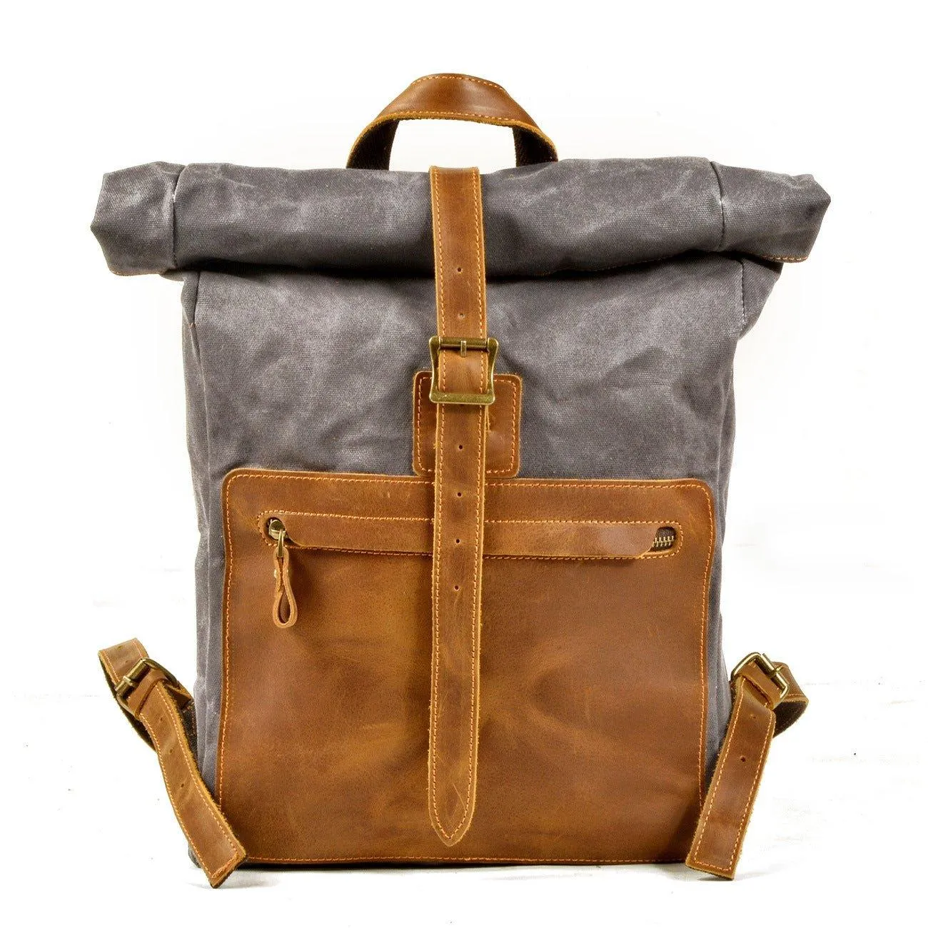 Roll Top Vintage Backpack Canvas with Laptop Sleeve