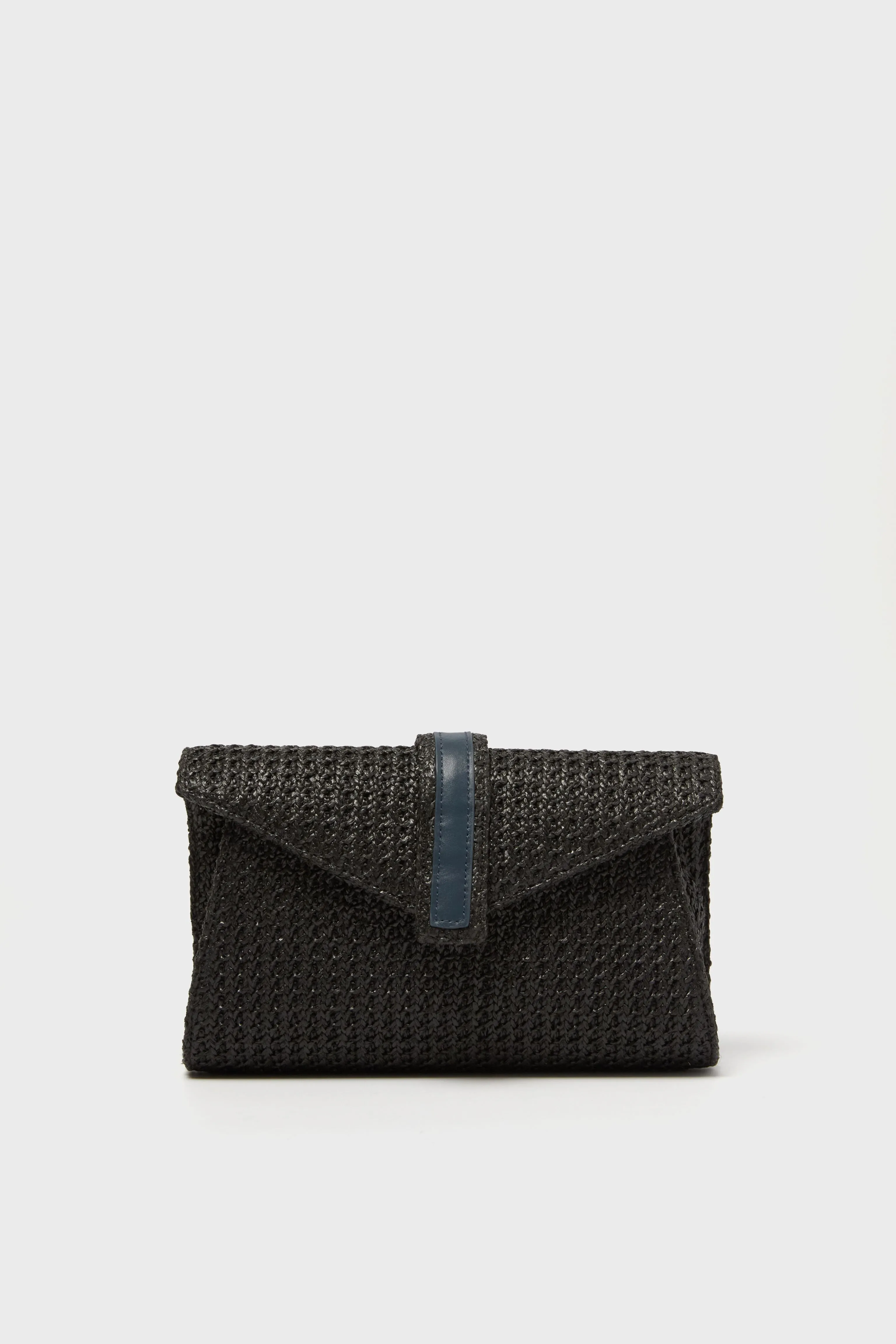 Rowen Black Raffia Envelope Clutch