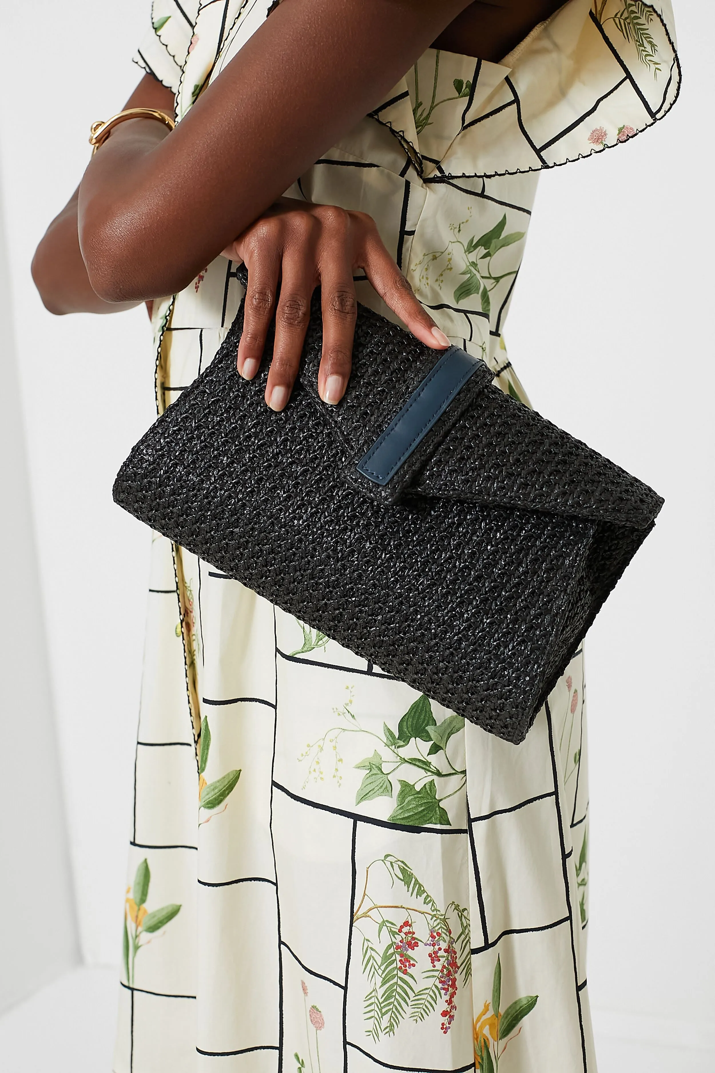 Rowen Black Raffia Envelope Clutch