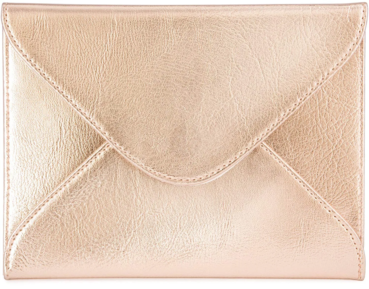 Small Envelope Clutch Bag, 8 x 6 inches, Metallic Rose Gold For Cosmetics, Makeup, Cellphone, and Wallet - Made of Premium Vegan Leather (SEV8)