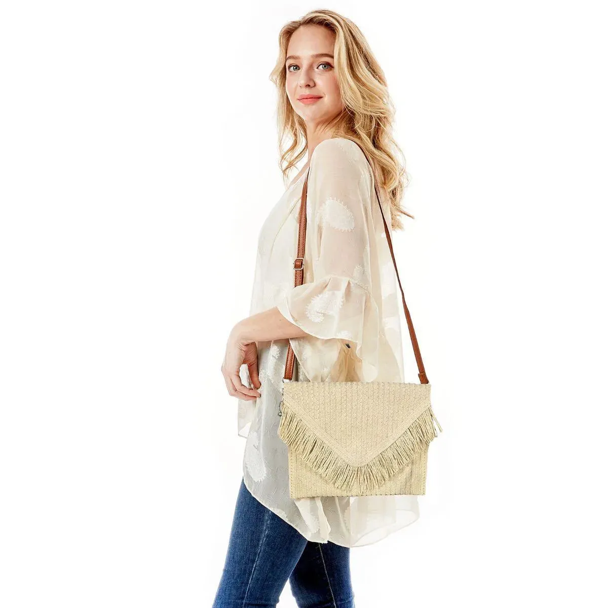 Stylish Cream Fringe Clutch Shoulder Bag - Perfect Accessory for Any Outfit!