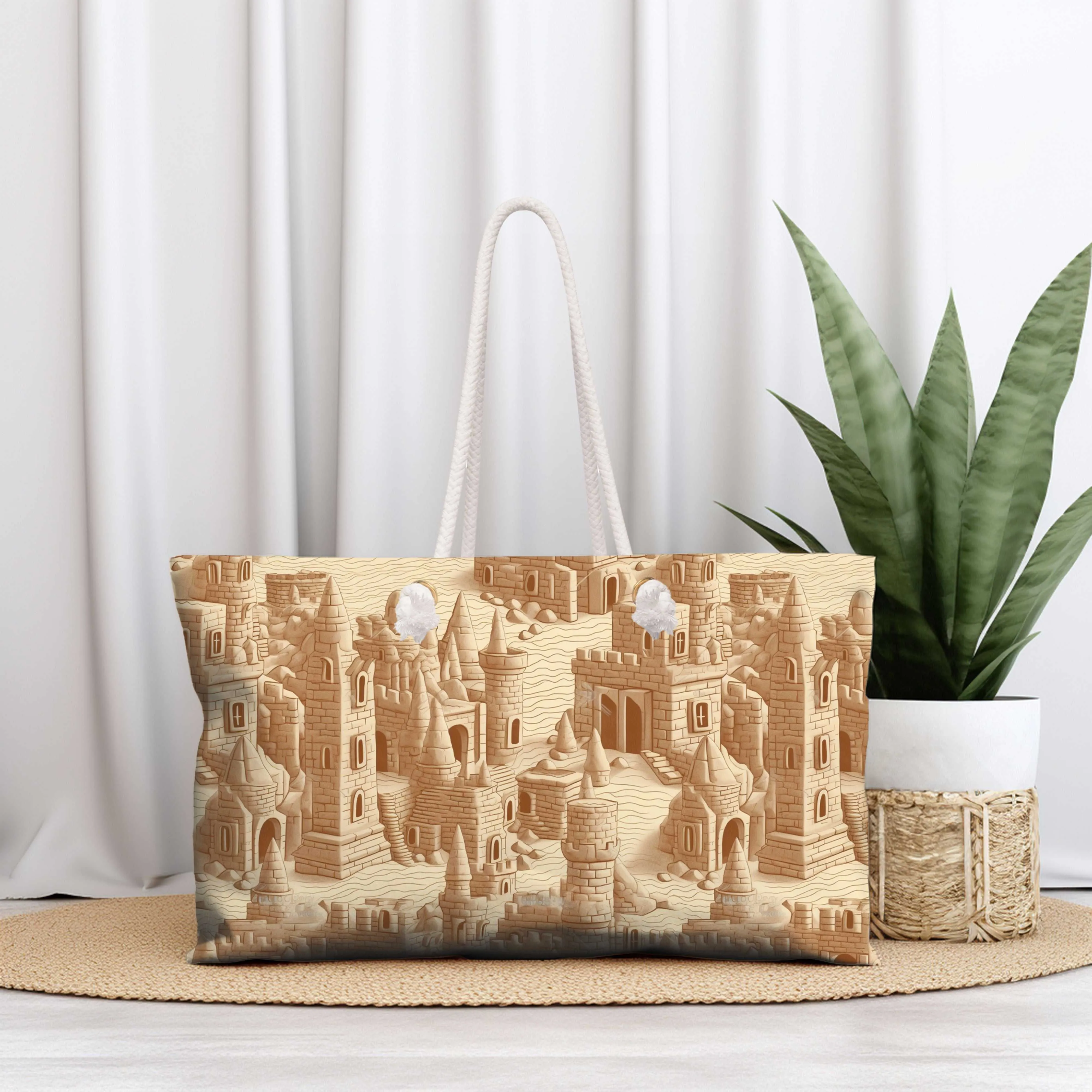 Stylish Sand Castle Design Canvas Weekender Tote