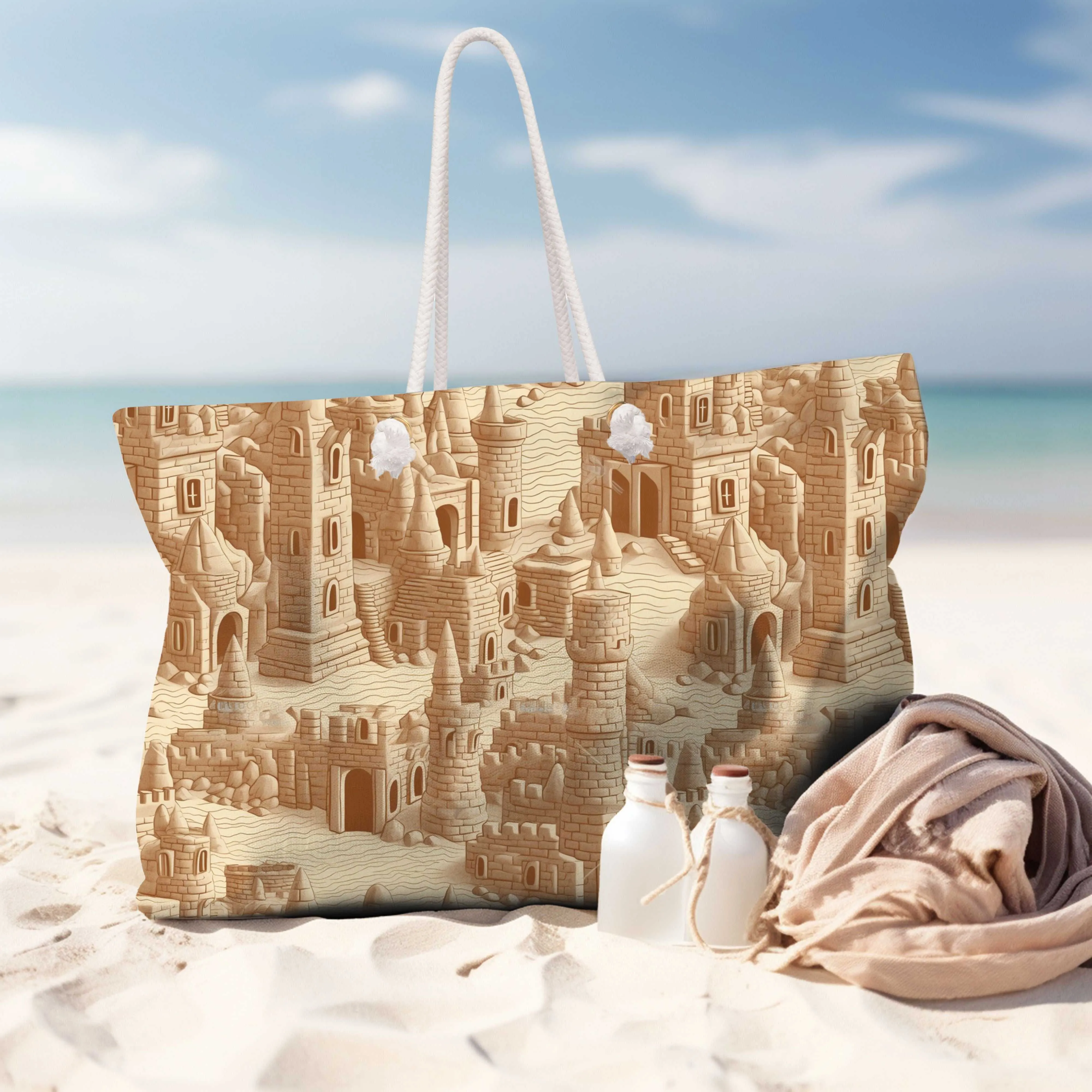 Stylish Sand Castle Design Canvas Weekender Tote