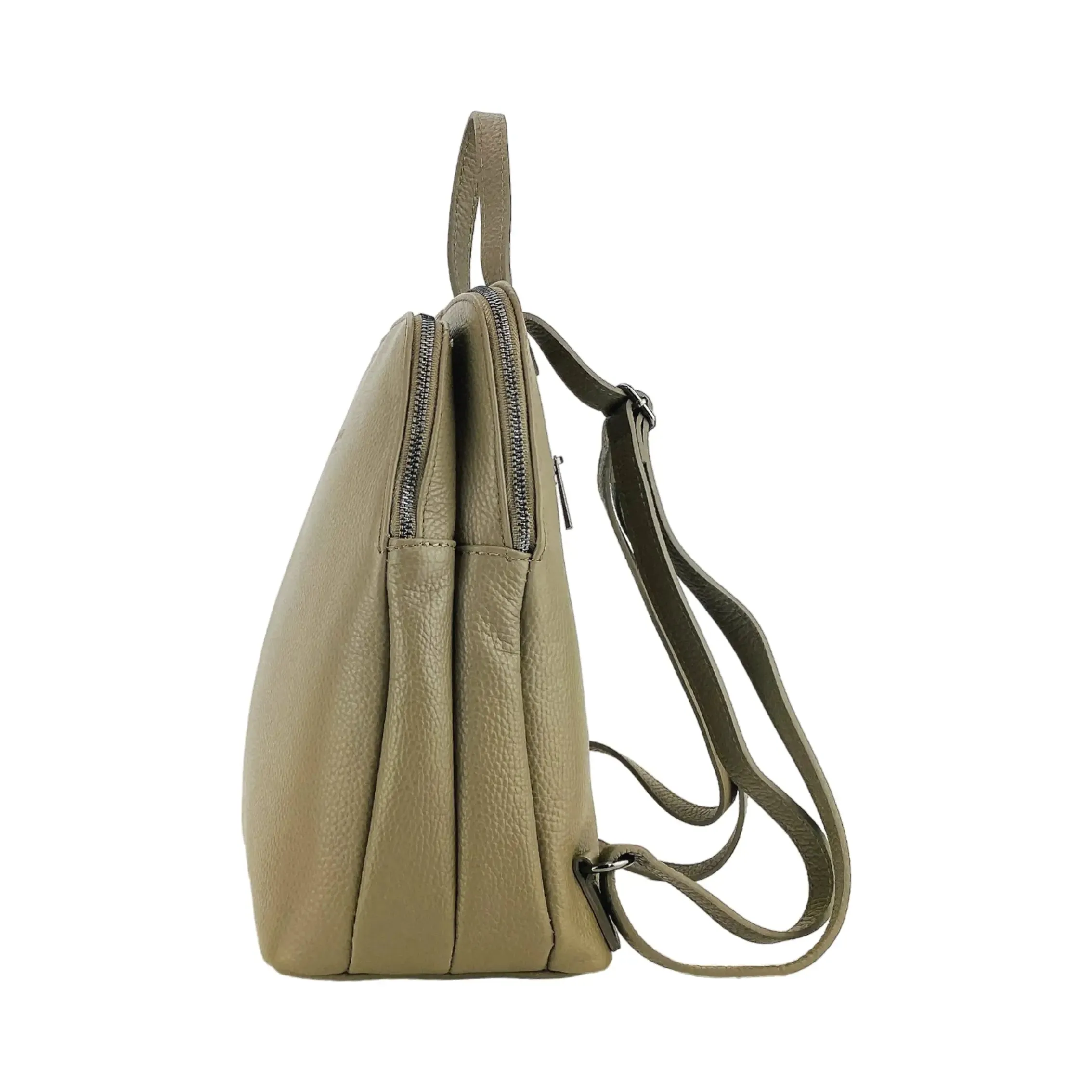 Taupe Italian Leather Women's Backpack with Dual Storage Compartments