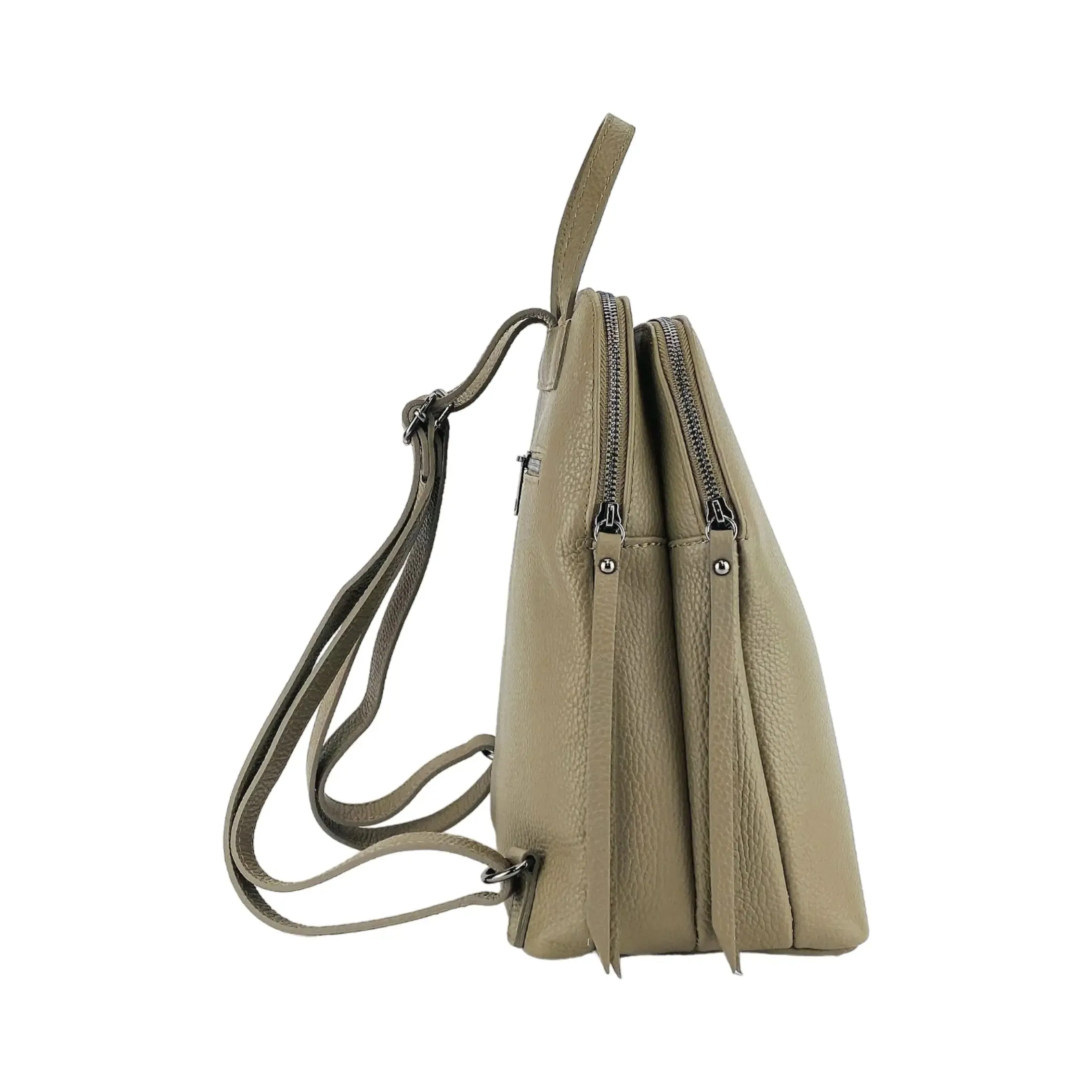 Taupe Italian Leather Women's Backpack with Dual Storage Compartments