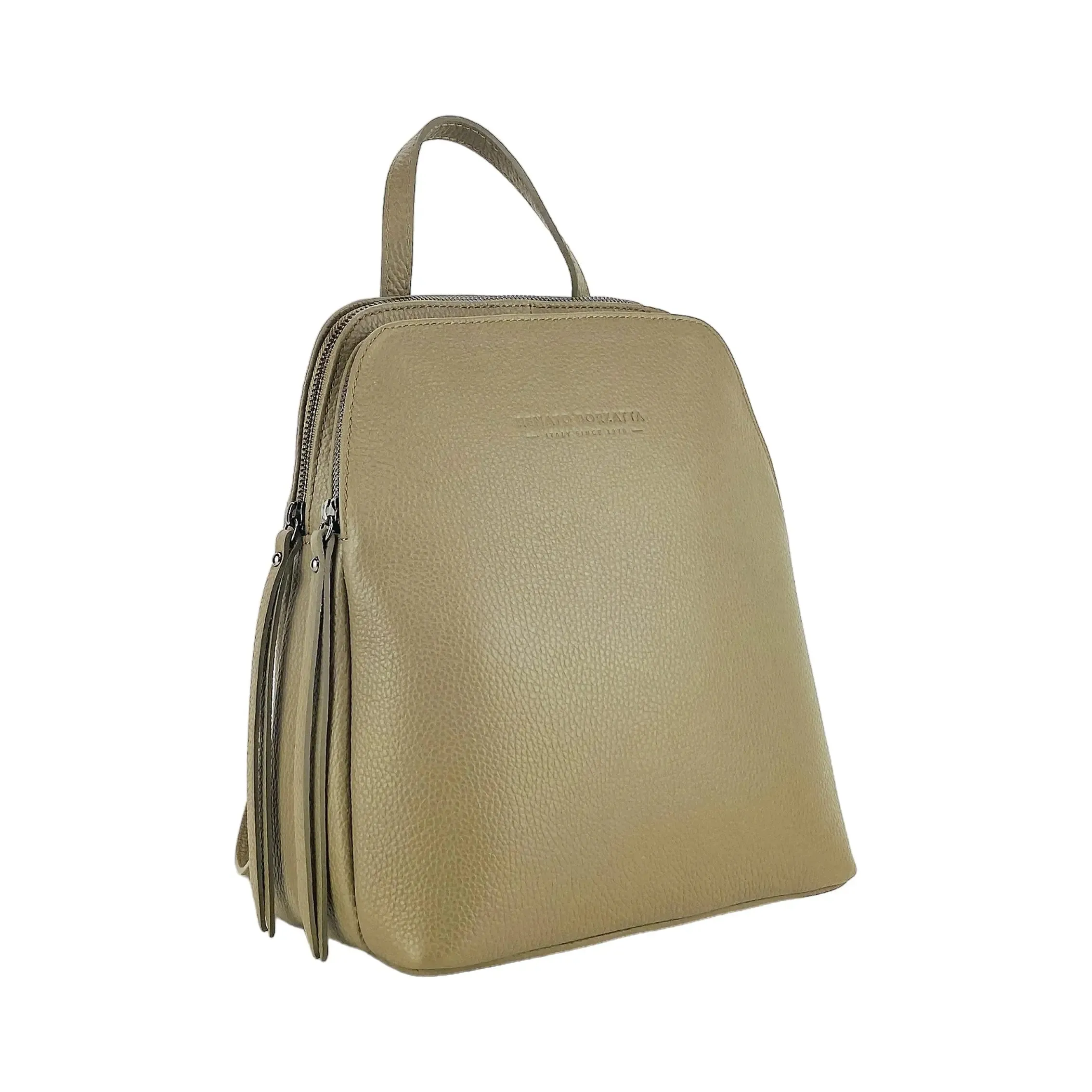 Taupe Italian Leather Women's Backpack with Dual Storage Compartments