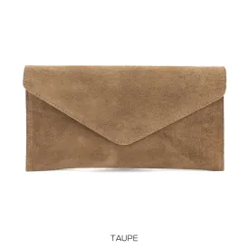 Taupe Suede Envelope Clutch Bag