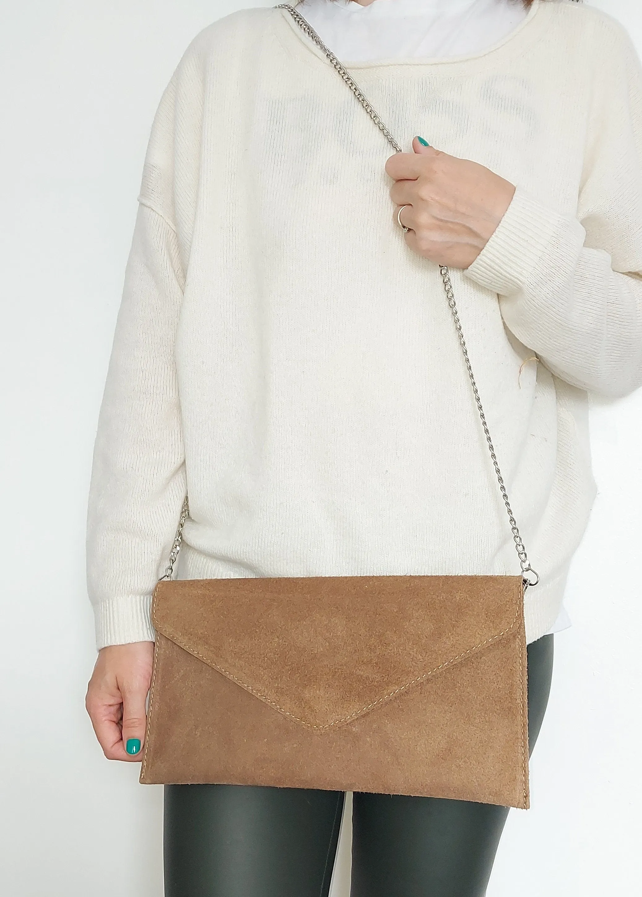 Taupe Suede Envelope Clutch Bag