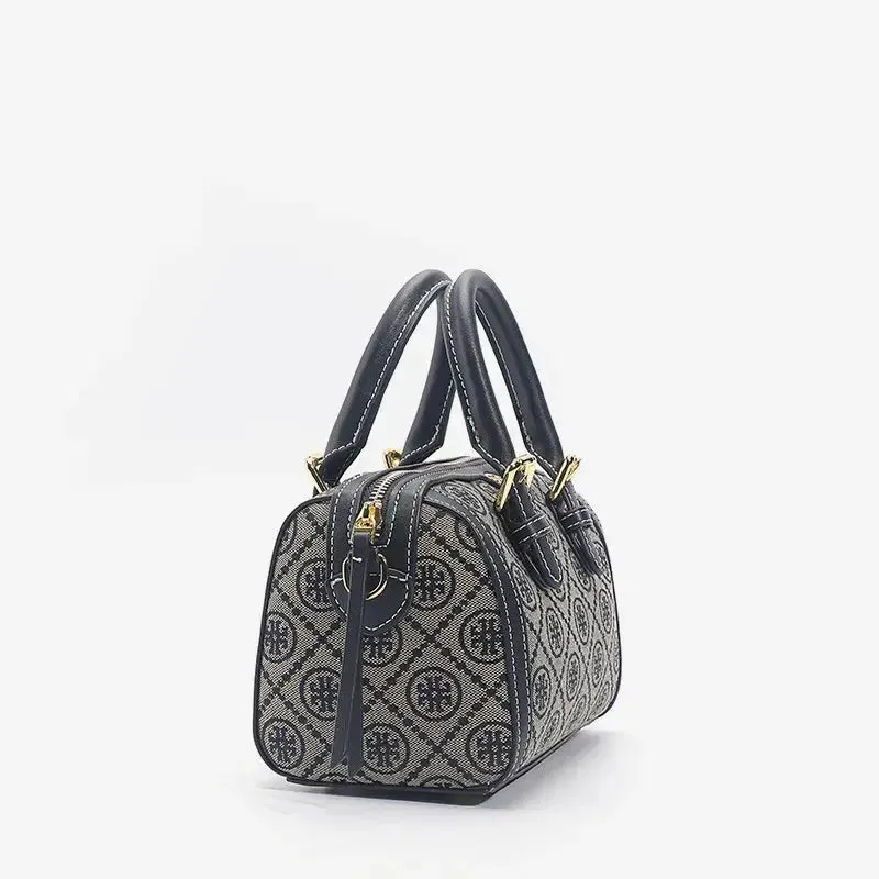 TB Retro Print Pattern Boston Bag 2024 New Womens Crossbody Bag Handheld ShoulderBag Bucket Bag