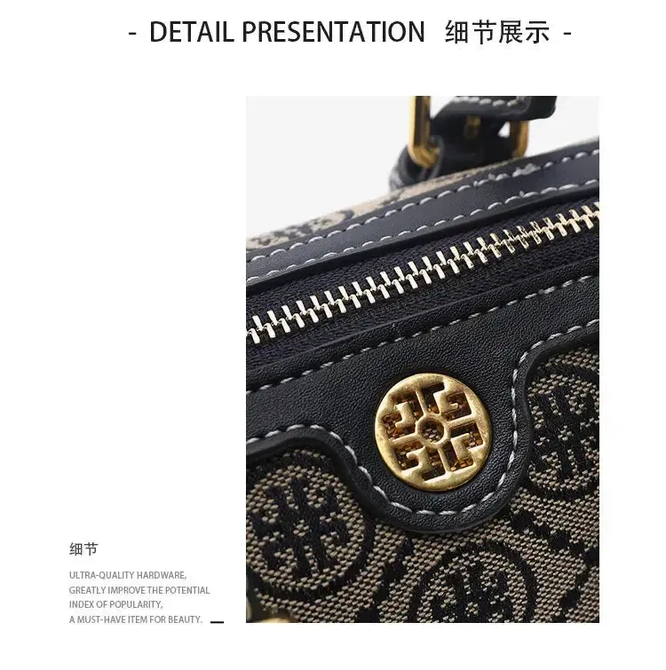 TB Retro Print Pattern Boston Bag 2024 New Womens Crossbody Bag Handheld ShoulderBag Bucket Bag