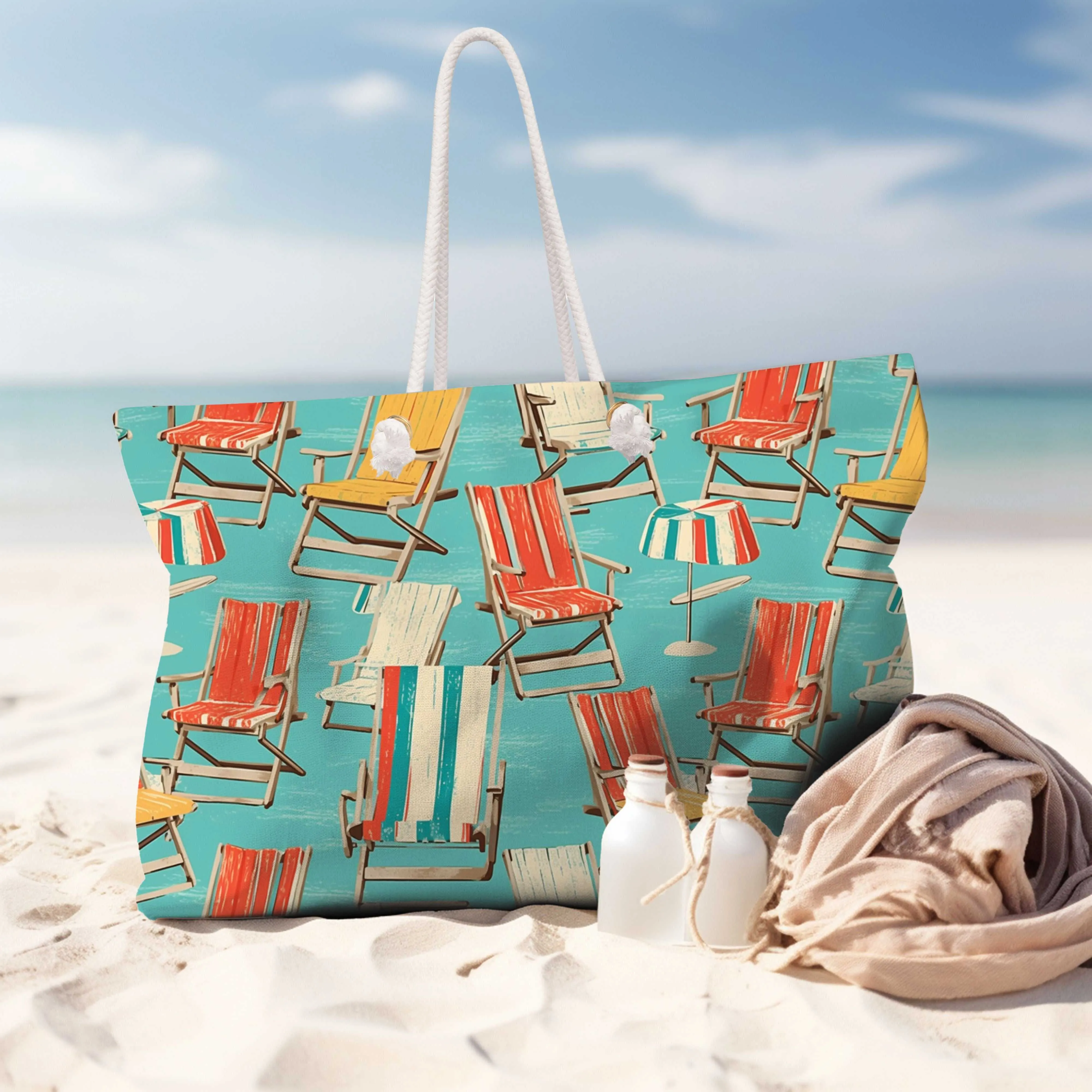 Vintage Beach Chairs Canvas Weekender Tote