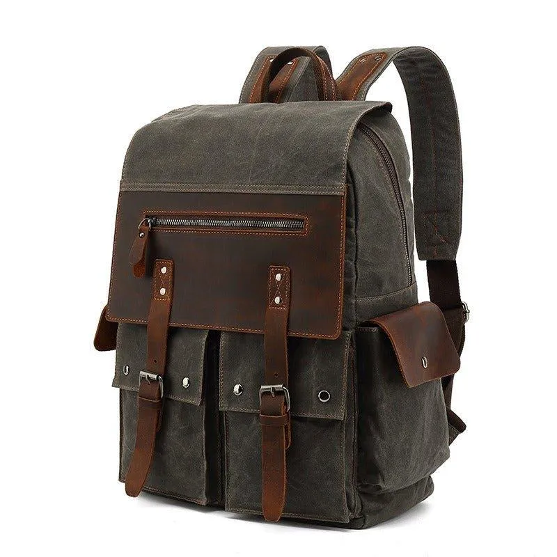 Waxed Canvas Backpack Rucksack with Side Pockets