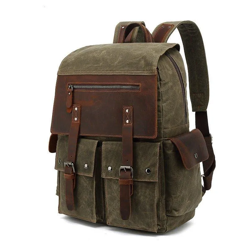 Waxed Canvas Backpack Rucksack with Side Pockets