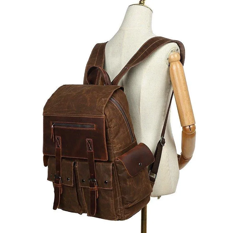 Waxed Canvas Backpack Rucksack with Side Pockets